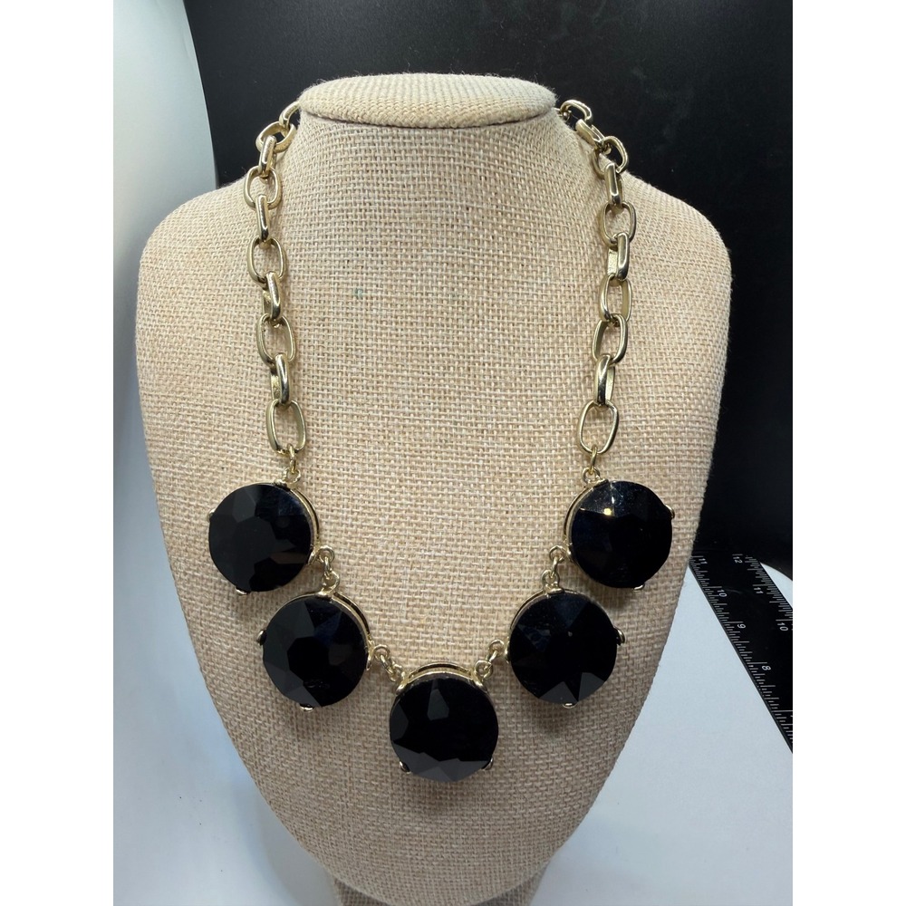 Express Gold Tone Chunky Link Statement Necklace Black Faceted Stones Bib Style